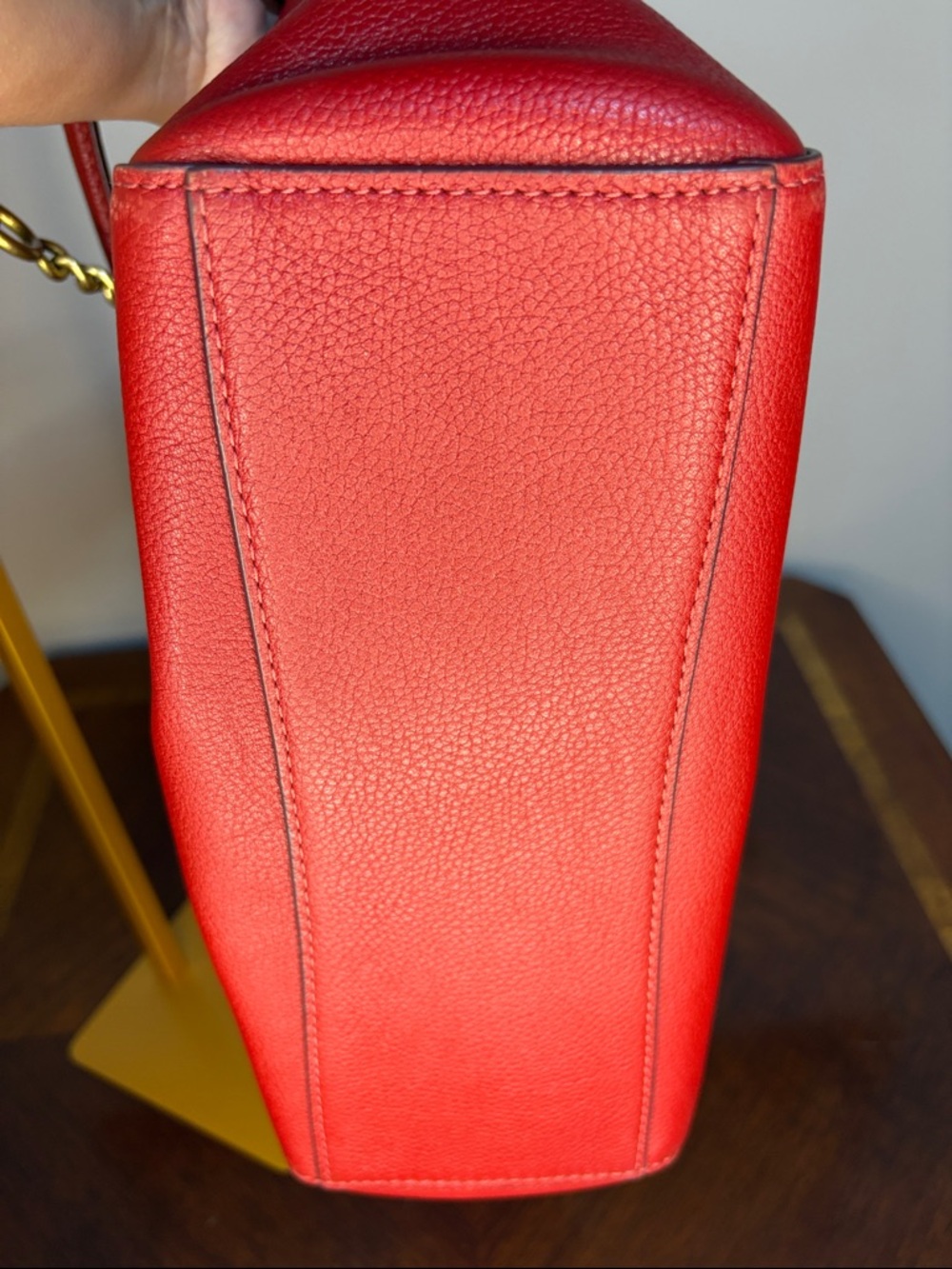 Coach Red Leather Tote with Gold Chain Handles Turnlock - Picture 11 of 12